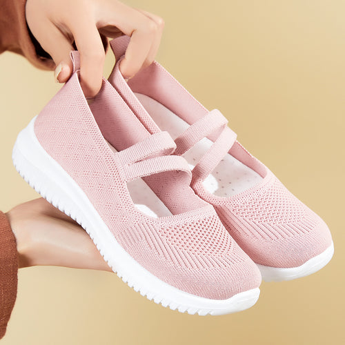Damen nan gestrickter Slip-On Mary-Jane-Sneaker mit elastischen Riemen, gepolstertem Komfortfußbett und flexibler EVA-Laufsohle Echo Archiv