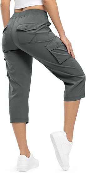 Damen Capri Cargo-Hosen in Bermuda-Länge mit hoher Taille und aufgesetzten Klappentaschen Echoarchiv