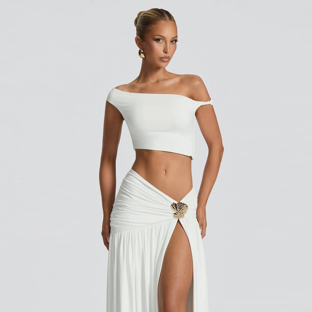 Damen Elegantes Crop Top und Hochgeschnittener Maxi-Rock Set Echo Archiv