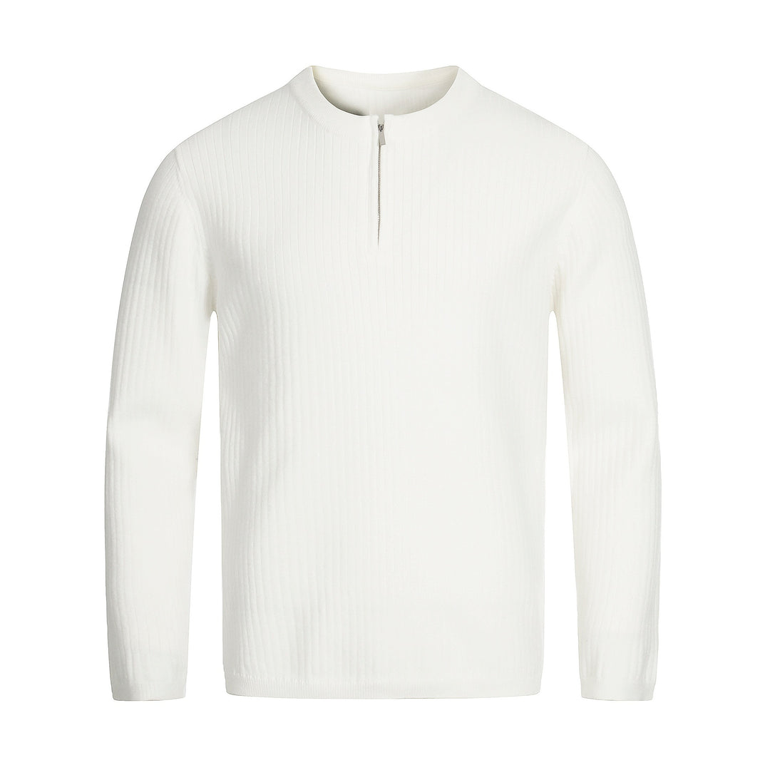 Unisex Rippstrick-Halbzip-Pullover mit schmaler Silhouette und Troyerkragen Echoarchiv