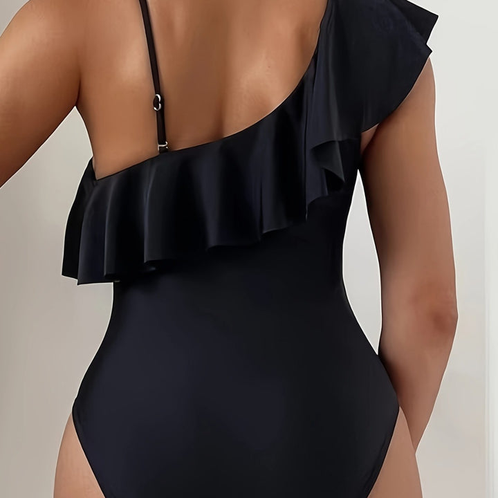 Damen Einteiler Badeanzug mit asymmetrischem Rüschendesign und eleganten Cut-Out-Details Echo Archiv