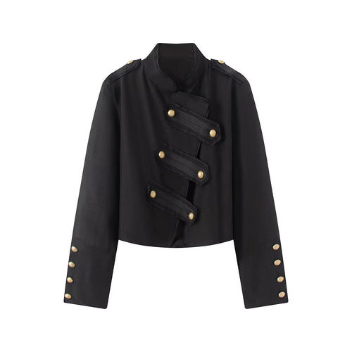 Damen Kurze Militärjacke mit Stehkragen und goldenen Zierknöpfen Echo Archiv