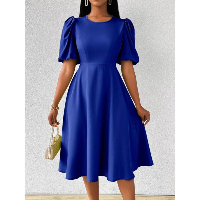 Damen Midi-Kleid mit Puffärmeln und schwingendem Saum Echo Archiv