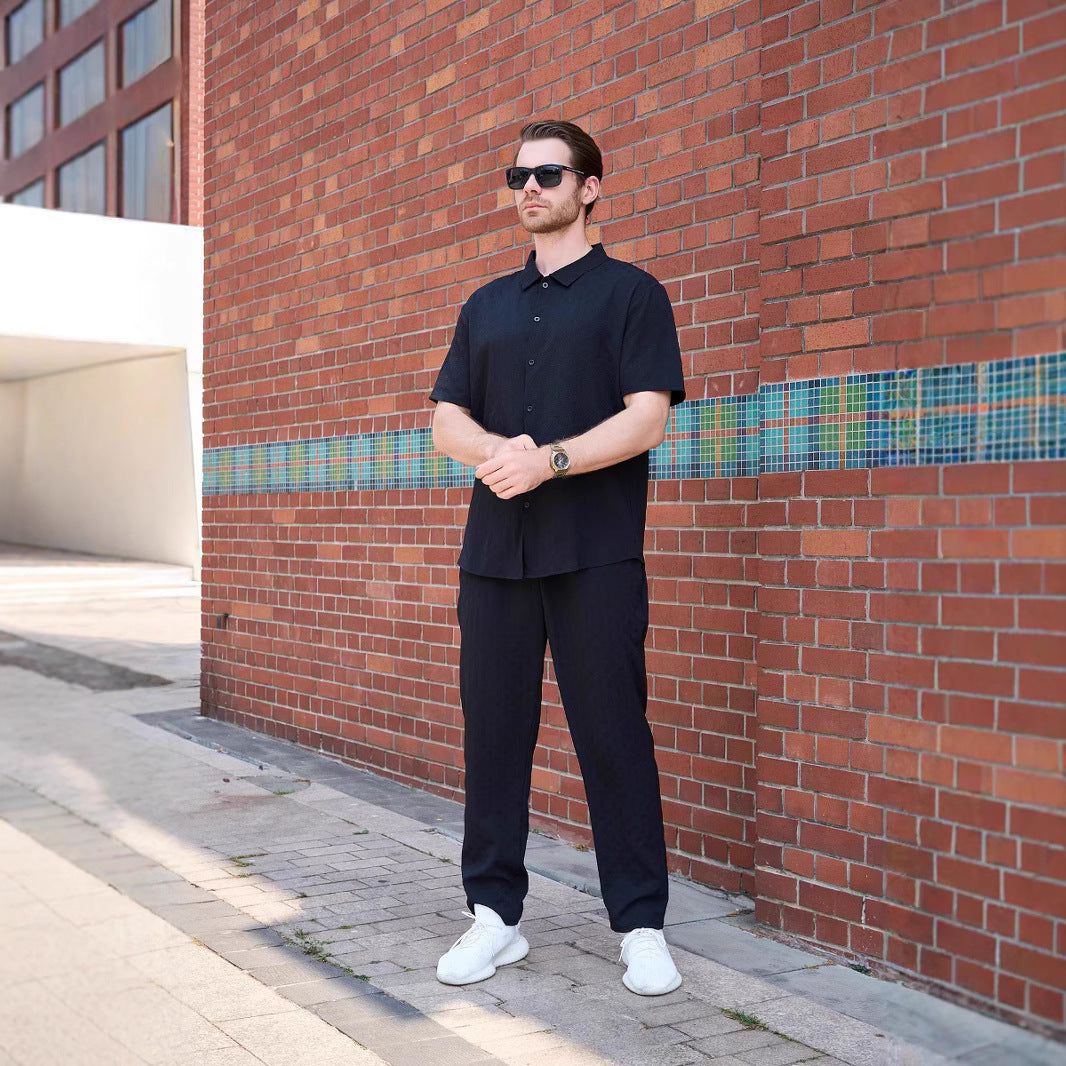 Herren modisches Kurzarmhemd und passende Hose Set Echoarchiv