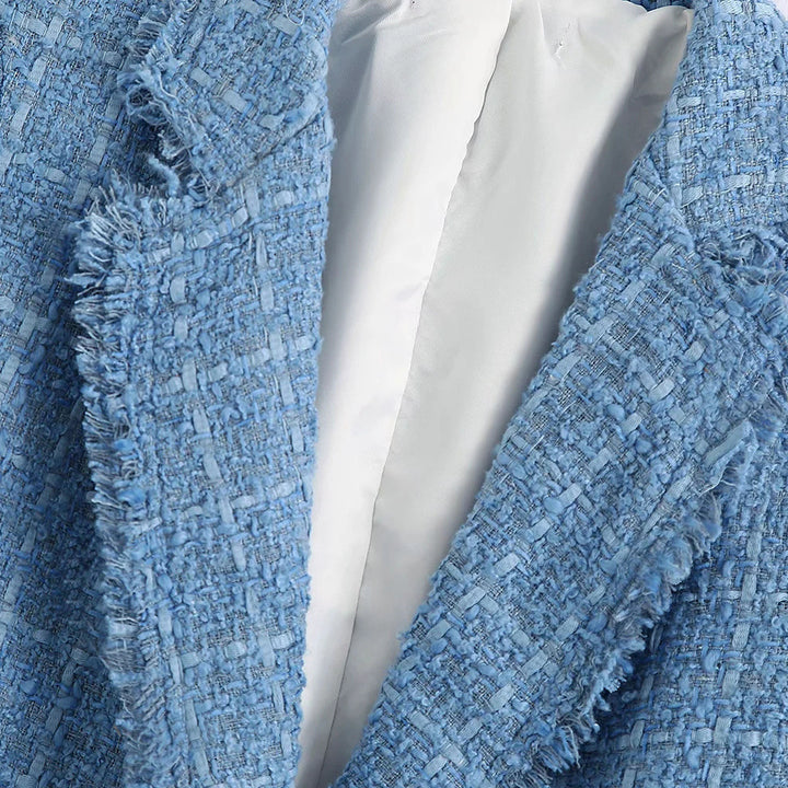 Damen Doppelreihiger Bouclé-Tweed-Blazer mit Fransenbesatz Echoarchiv