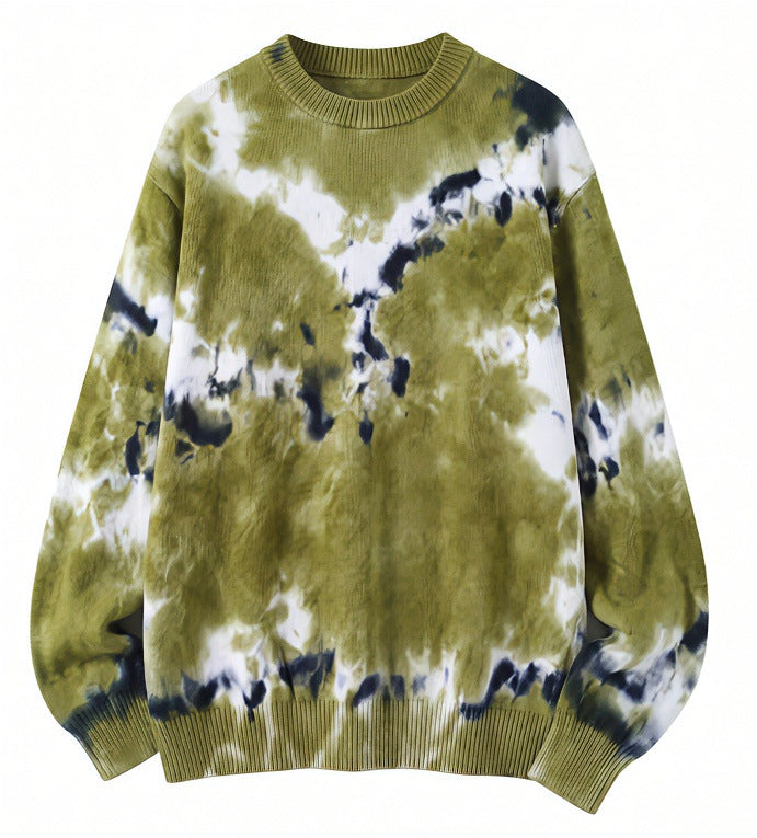 Herren Oversized Batik-Pullover mit Rundhalsausschnitt und Rippbündchen Echoarchiv