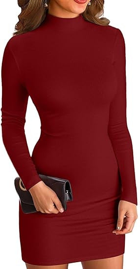 Damen Figurbetontes Rollkragen‑Minikleid aus Stretch‑Jersey mit Langarm – Élara