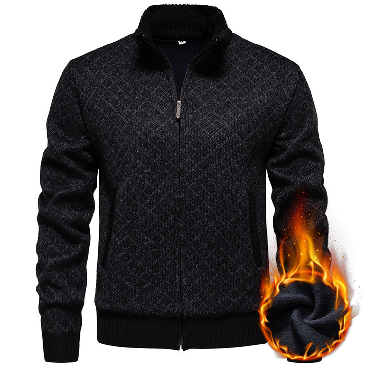 Herren Strickjacke mit modernem Zipper und feinem Karomuster Echoarchiv