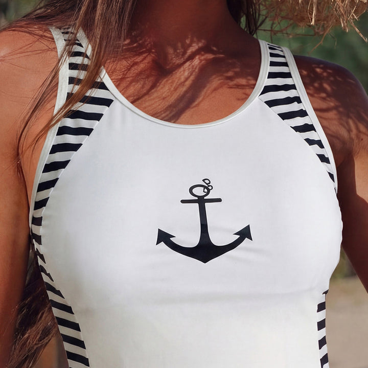 Damen Sportshirt mit hoher Taille und maritimem Design Echo Archiv