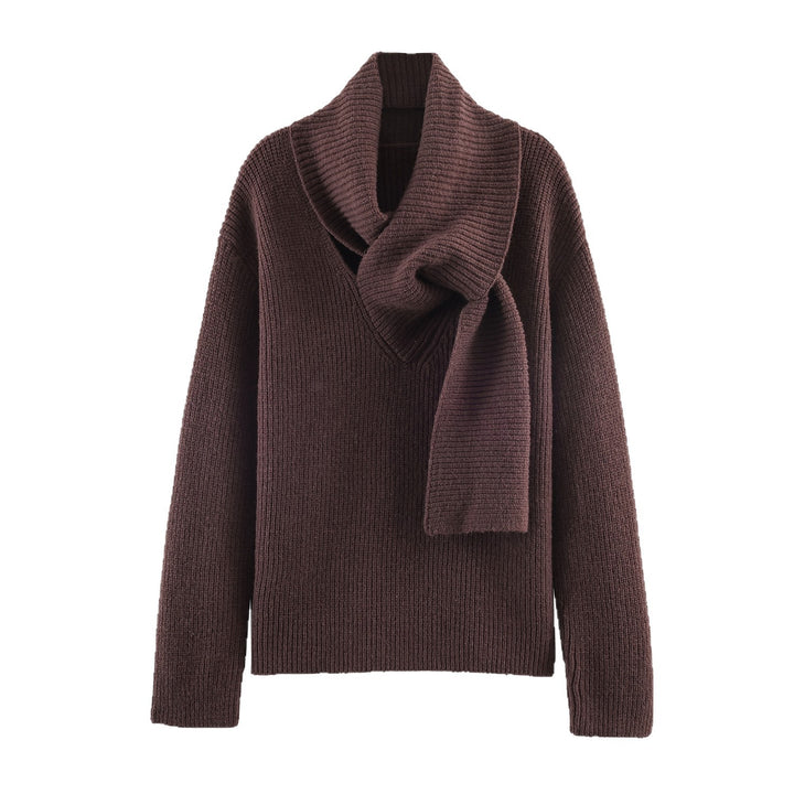 Damen Grobstrick-Pullover mit integriertem Schalkragen Echoarchiv