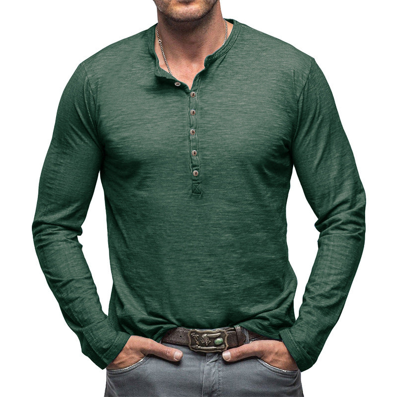 Herren Langarm-Henley-Shirt mit knöpfbarer Front und lässigem Schnitt Echoarchiv