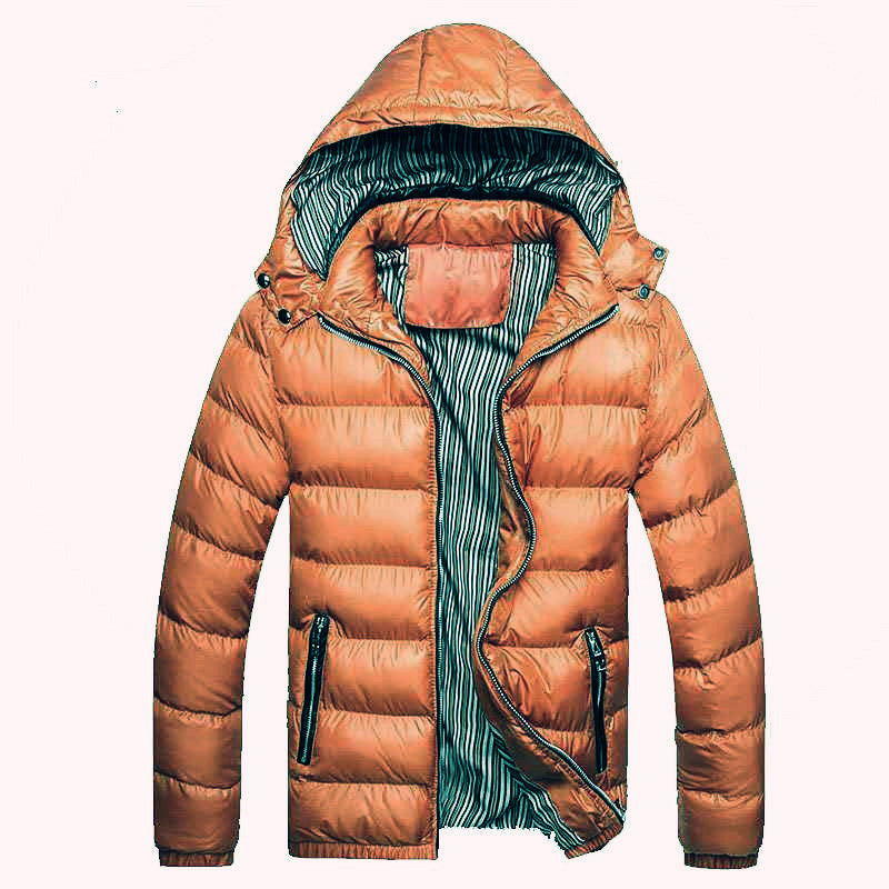 Herren Glänzende gesteppte Kapuzenjacke mit Thermo-Polsterung und gestreiftem Innenfutter Echoarchiv