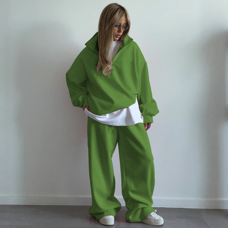 Damen nan Oversize Halbzip-Pullover mit Stehkragen und weitem Lounge-Hose-Set Echo Archiv