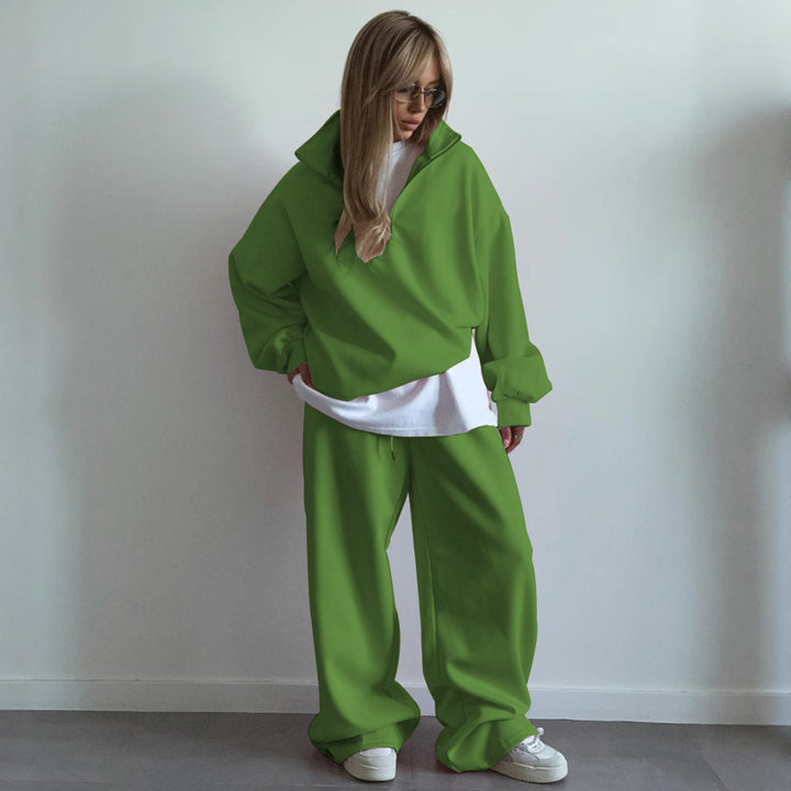 Damen nan Oversize Halbzip-Pullover mit Stehkragen und weitem Lounge-Hose-Set Echo Archiv