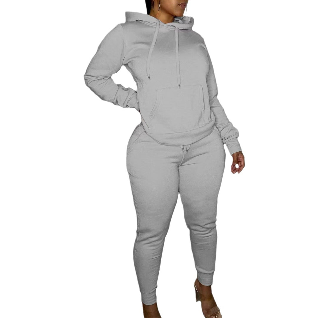 Damen tailliertes Hoodie- und Jogginghose-Set mit Kängurutasche, hohem Komfortbund und gerippten Knöchelbündchen – Auréline