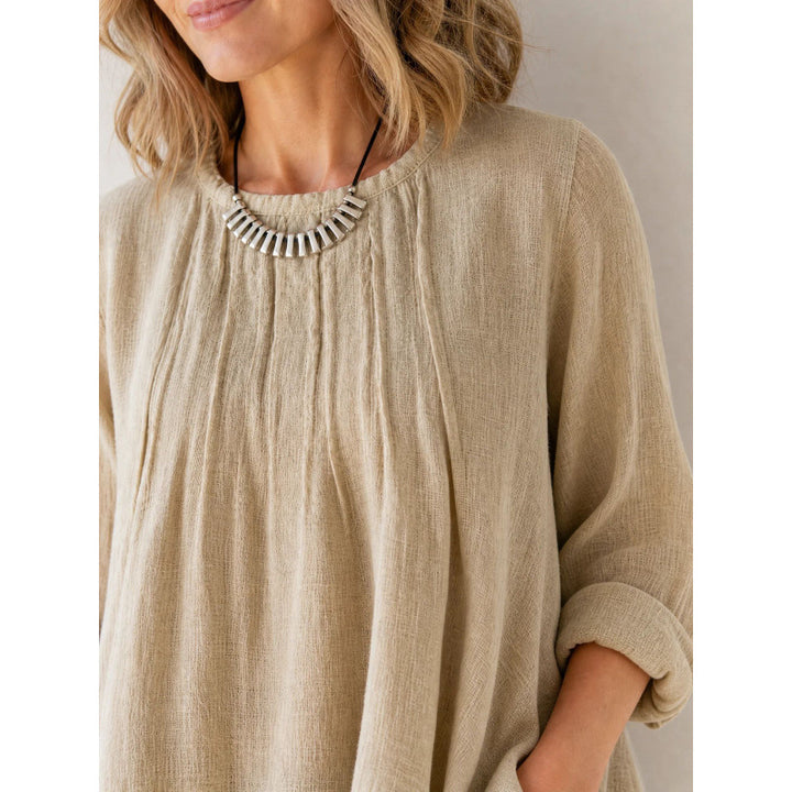 Damen Lässige Long-Tunika mit Handtuchsaum, Kräusel-Biesen und Eingrifftaschen Echoarchiv