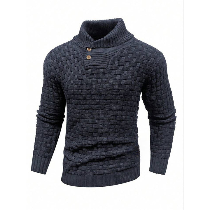 Herren nan strukturierter Strickpullover mit hochschließendem Stehkragen und Zierknopfleiste Echo Archiv