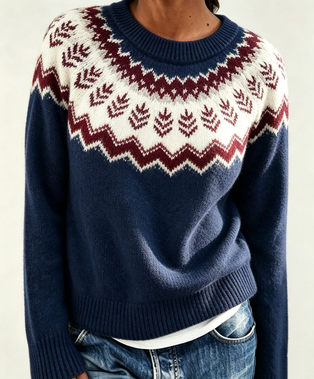 Damen Rundhalsausschnitt Norweger-Pullover mit Fair-Isle-Jacquard – Mavelle