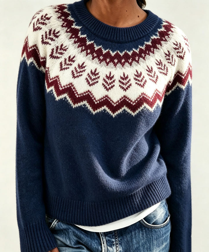 Damen Rundhalsausschnitt Norweger-Pullover mit Fair-Isle-Jacquard – Mavelle