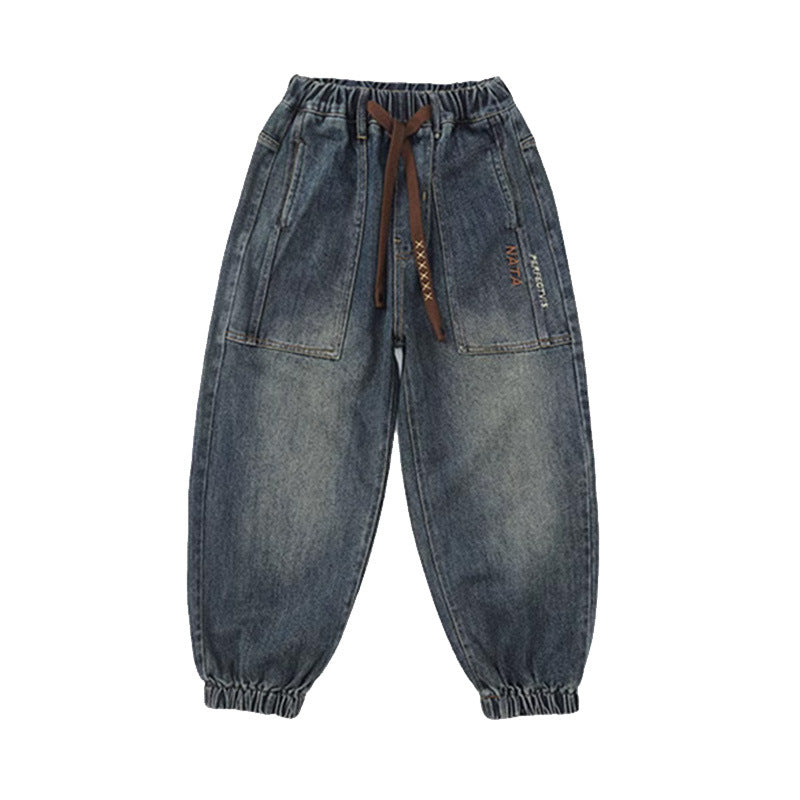 Unisex weite Denim-Hose mit elastischen Bündchen und großen Taschen Echo Archiv