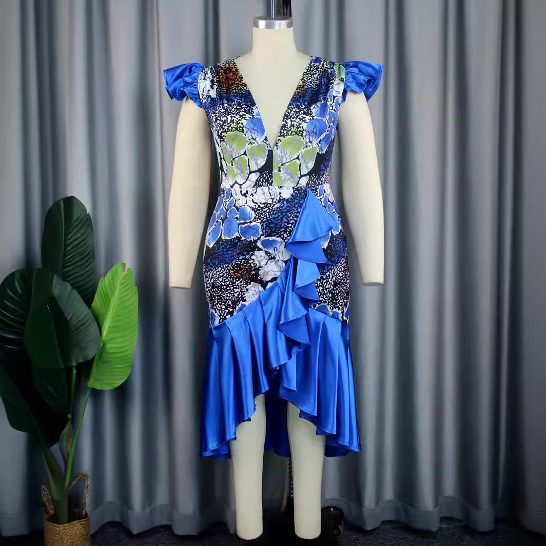 Damen Festliches Kleid mit voluminösem Rüschensaum und tiefem V-Ausschnitt Echo Archiv