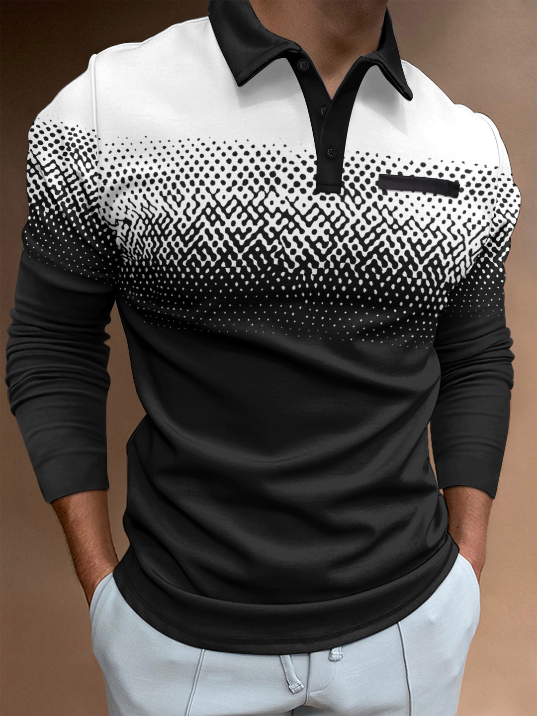 Herren Poloshirt mit einzigartigem Digitaldruck und komfortablem Langarmdesign Echoarchiv