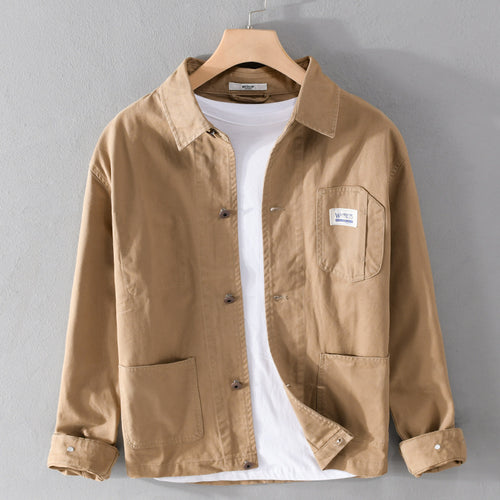 Herren Leichte Baumwoll-Chorejacke im Worker‑Stil mit Kentkragen und aufgesetzten Taschen Echoarchiv
