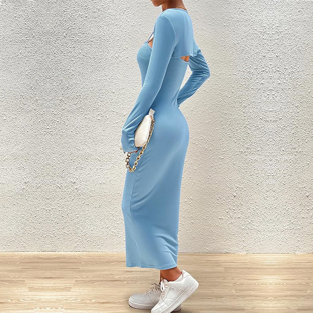 Damen schlankes Maxikleid mit Spaghettiträgern und abnehmbaren Bolero-Ärmeln – Valéora