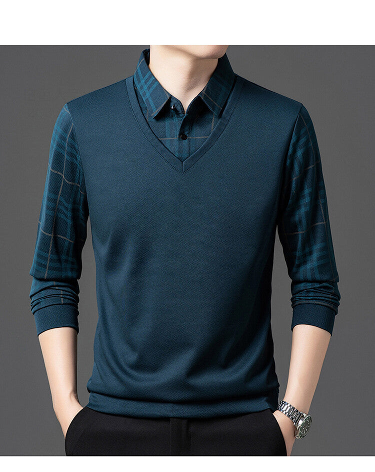 Herren eleganter V-Pullover mit strukturierten Ärmeln Echoarchiv
