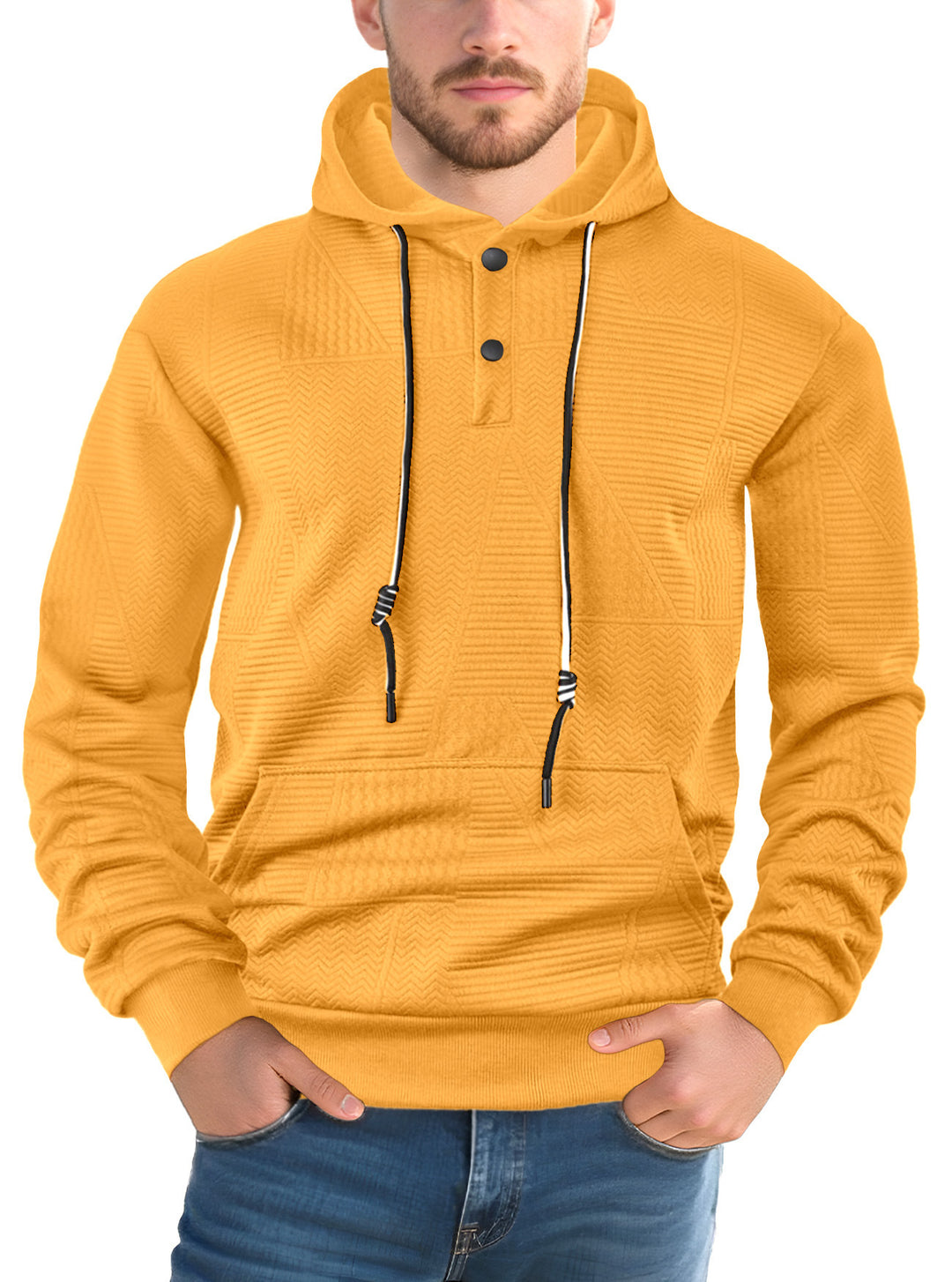 Herren Texturierter Kapuzenpullover mit gesteppter Patchstruktur und Druckknopfleiste Echoarchiv