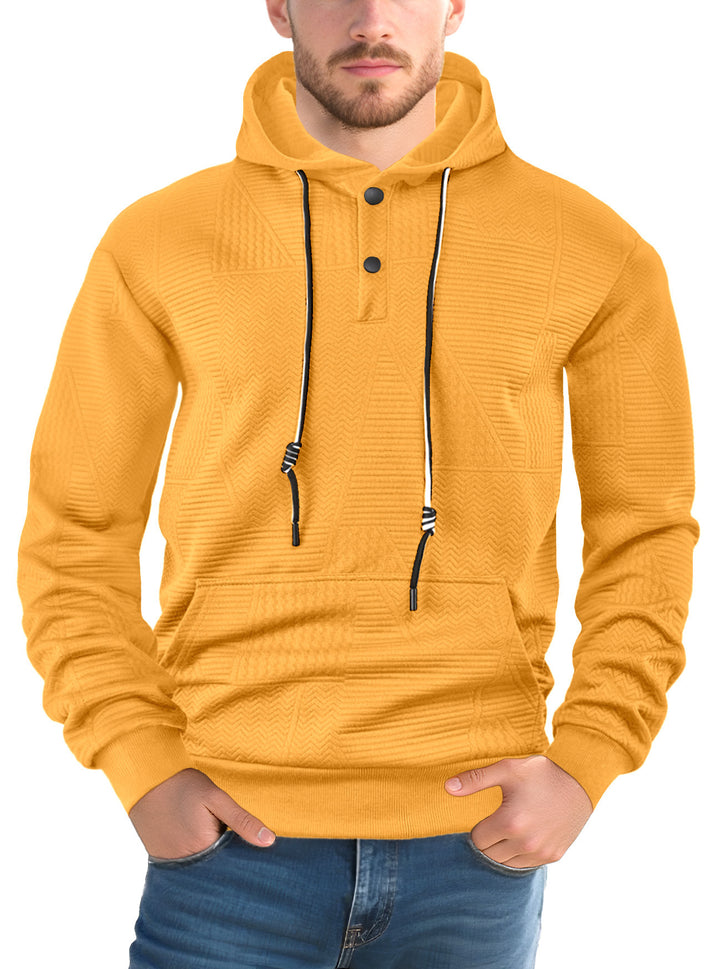 Herren Texturierter Kapuzenpullover mit gesteppter Patchstruktur und Druckknopfleiste Echoarchiv