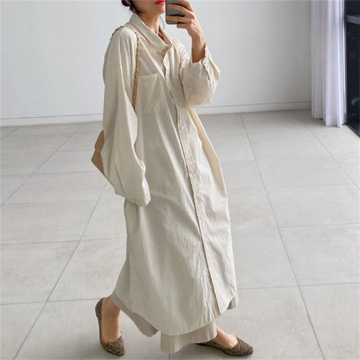 Damen Oversize-Hemdblusenkleid mit langer Knopfleiste und Brusttasche Echoarchiv