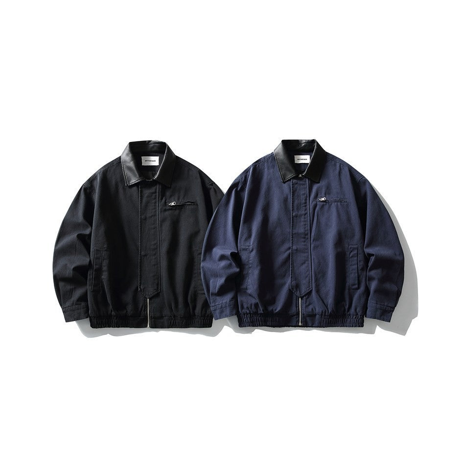 Herren Boxy-Canvas-Blouson mit kontrastierendem Kunstlederkragen und elastischem Saum Echoarchiv