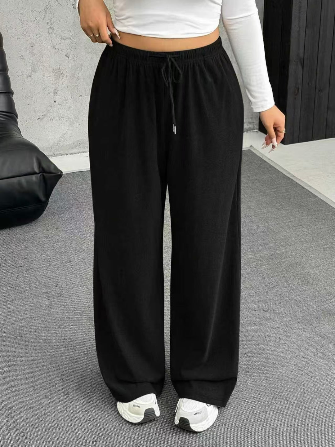Damen nan weite Relaxhose mit hohem Bund elastischem Kordelzug und weitem Bein Echo Archiv