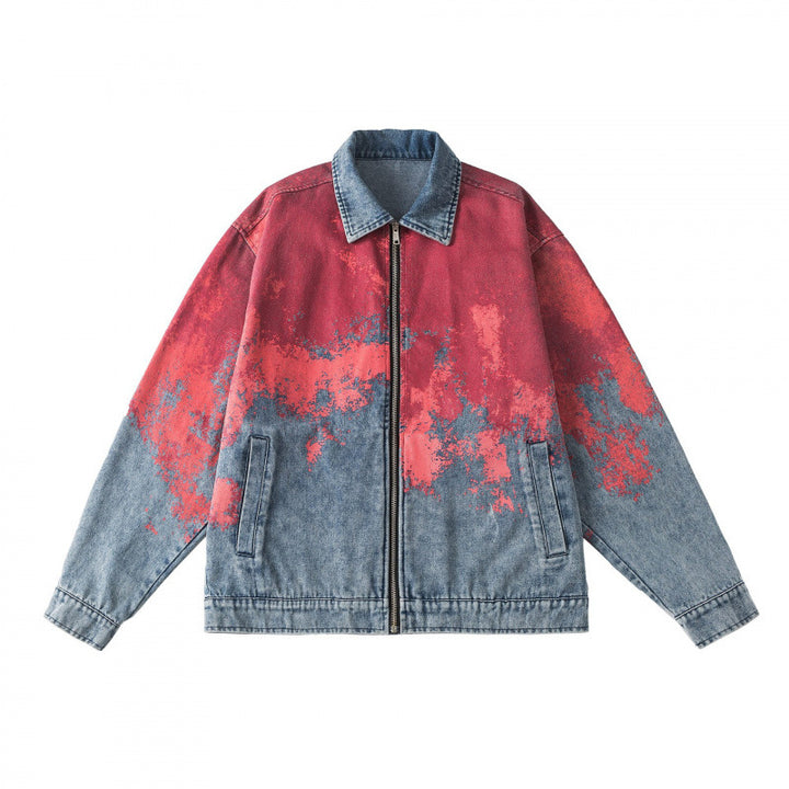 Unisex Oversize-Jeansjacke mit Farbverlauf-Print, Reißverschluss und Hemdkragen Echo Archiv