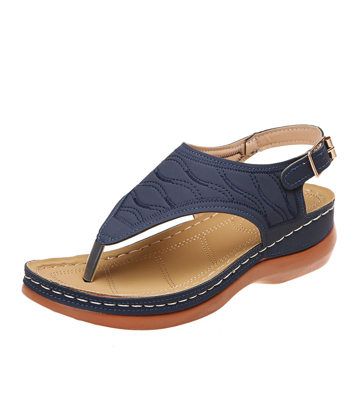 Damen Keil-Sandalette mit verstellbarem Fersenriemen und gesteppter Wildlederoptik – Sorelia