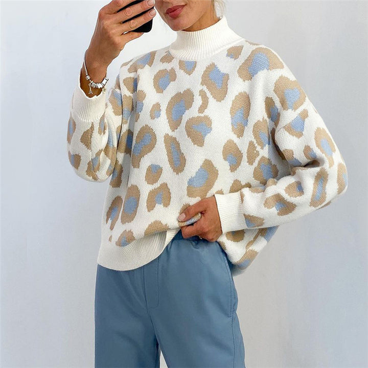 Damen Oversize Rollkragenpullover mit Leo-Jacquard und Rippbündchen Echoarchiv