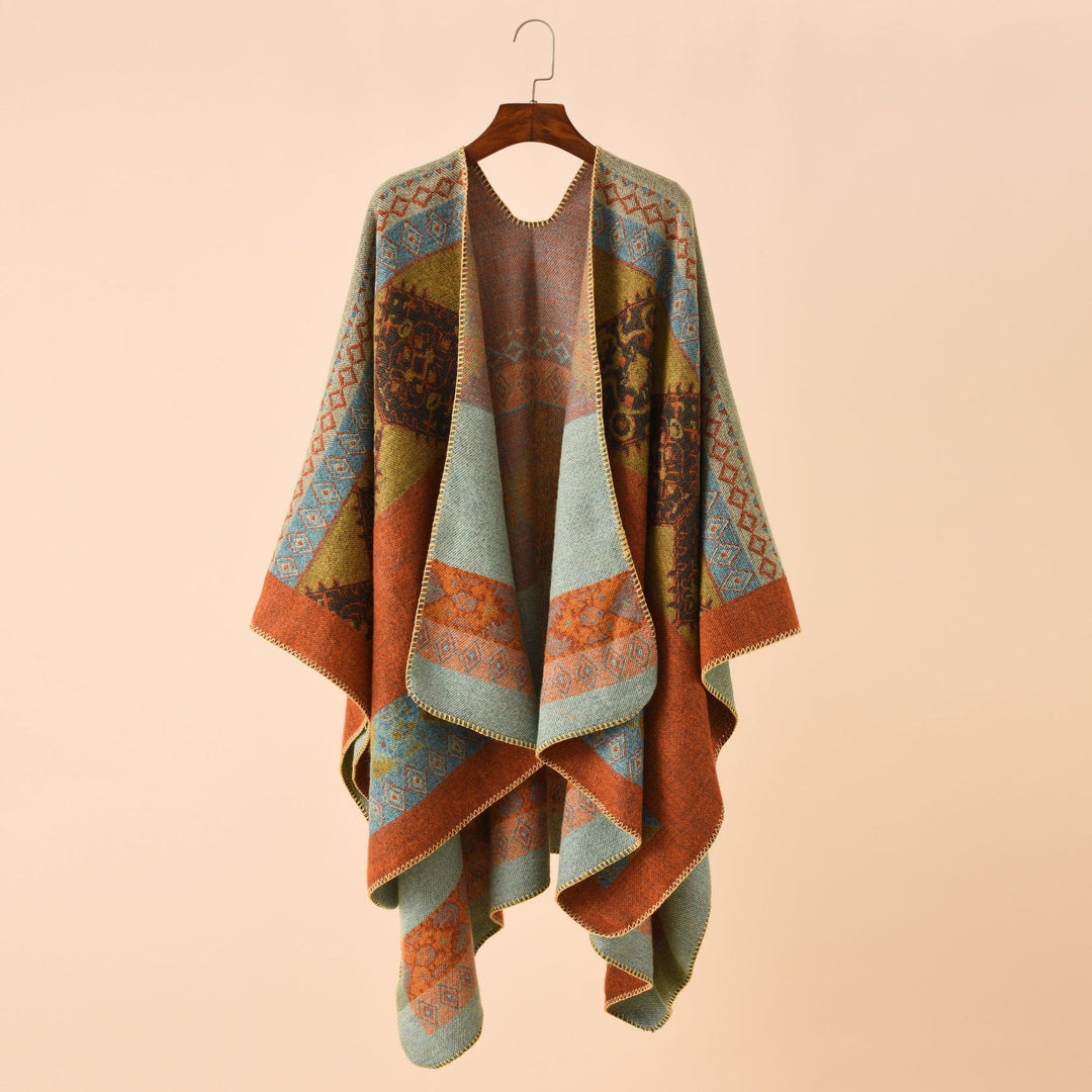 Damen Jacquard Poncho mit Paisley‑Muster – Avérine