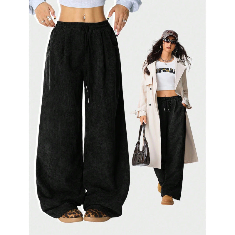 Damen Weite Cordhose mit hohem elastischem Bund und Kordel Echo Archiv