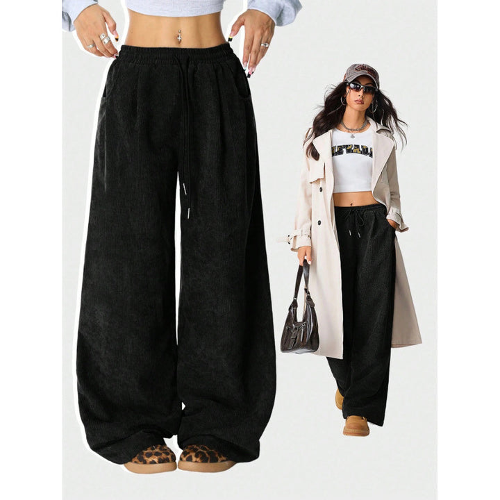 Damen Weite Cordhose mit hohem elastischem Bund und Kordel Echo Archiv