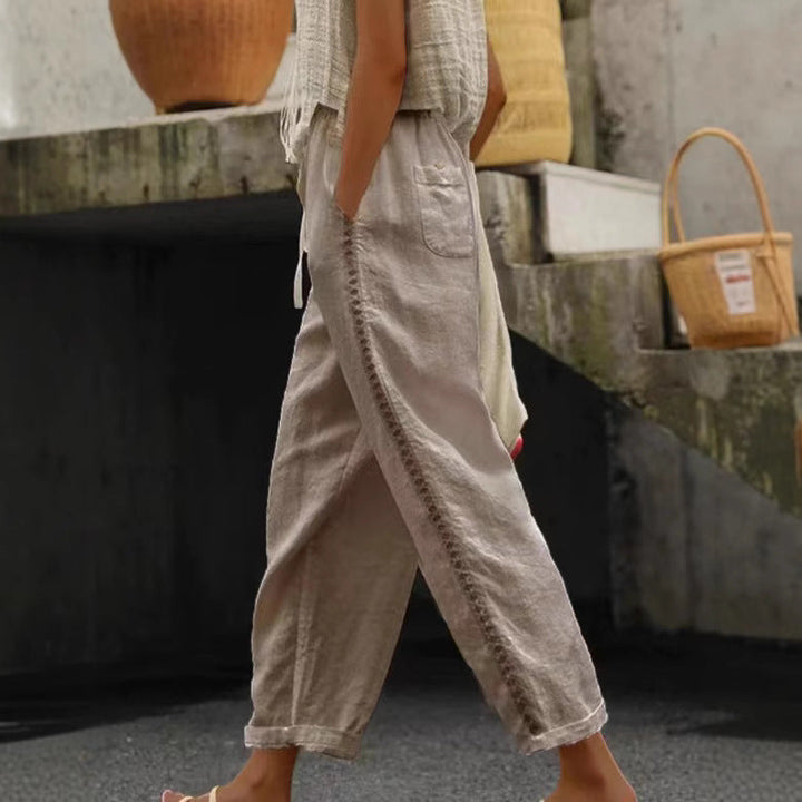 Damen lässige Leinenhose mit seitlichen Schneidern – Avélisse