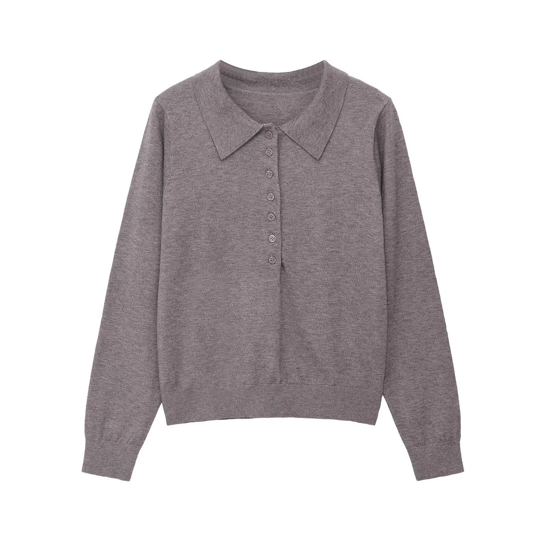 Damen Polokragen-Feinstrickpullover mit Knopfleiste und geripptem Saum Echoarchiv