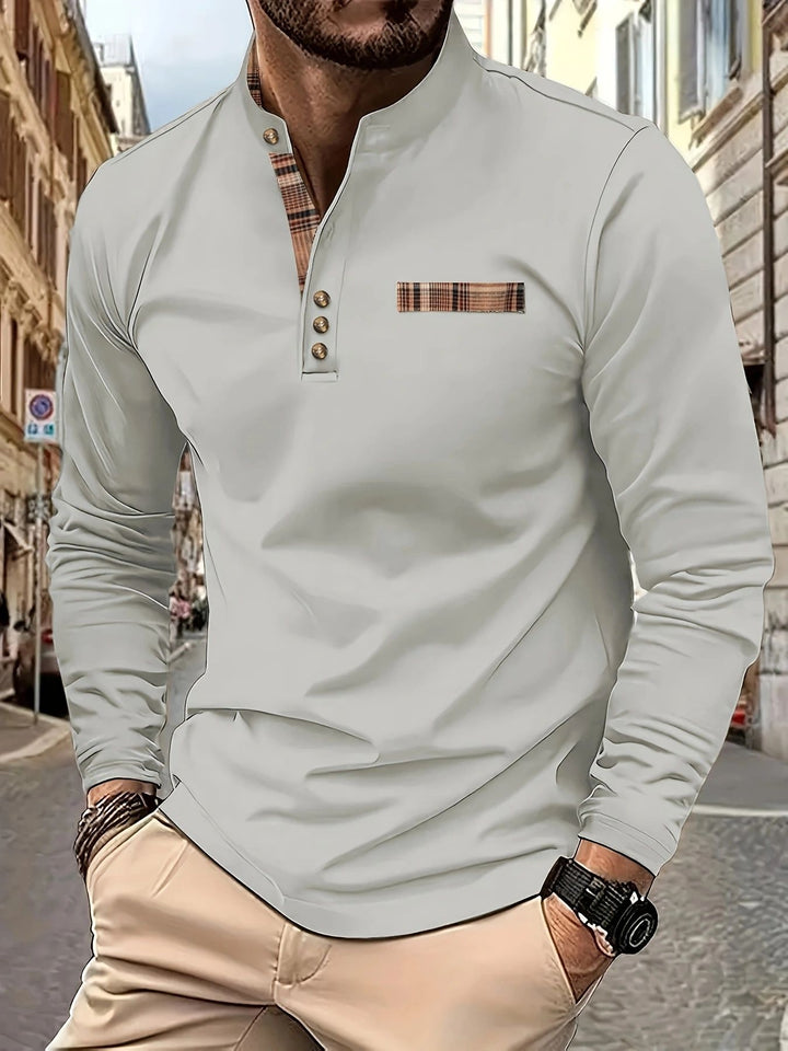 Herren langärmliges Poloshirt mit modernem Karomuster Echoarchiv