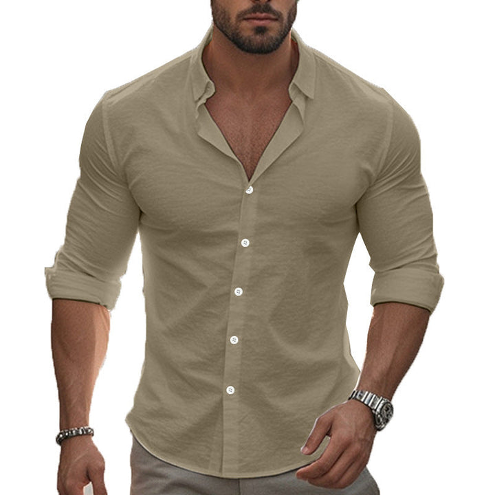 Herren Elegantes Langarmhemd mit modernem Kragen und hochwertiger Baumwollstruktur Echoarchiv
