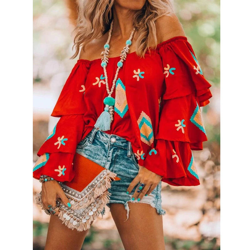 Damen Off-Shoulder Oberteil mit voluminösen Rüschen Echo Archiv