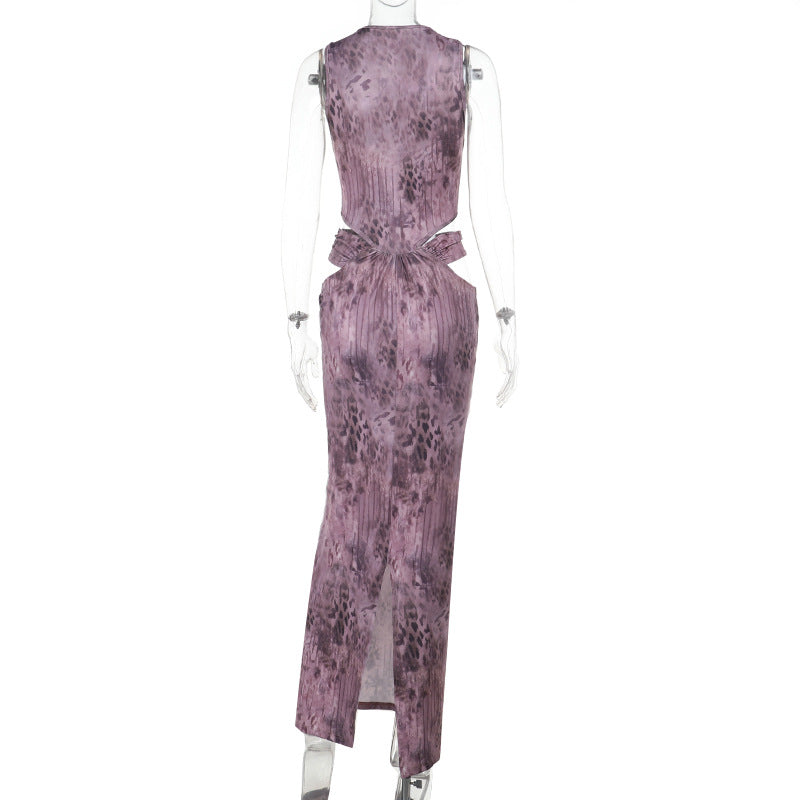 Damen Fließendes Maxikleid mit asymmetrischem Ausschnitt und Taillengürtel Echo Archiv