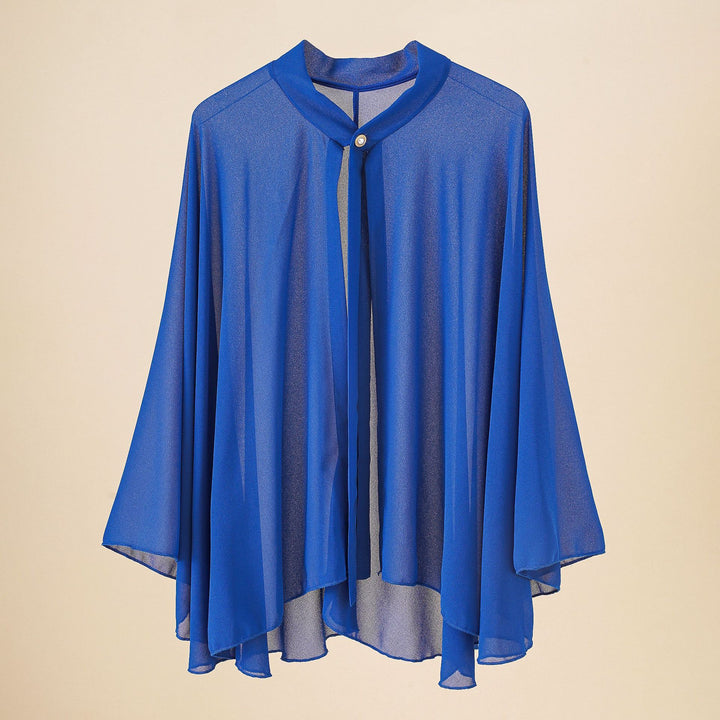Damen Chiffon-Cape mit Schleifenkragen und Zierknopf – Avérine