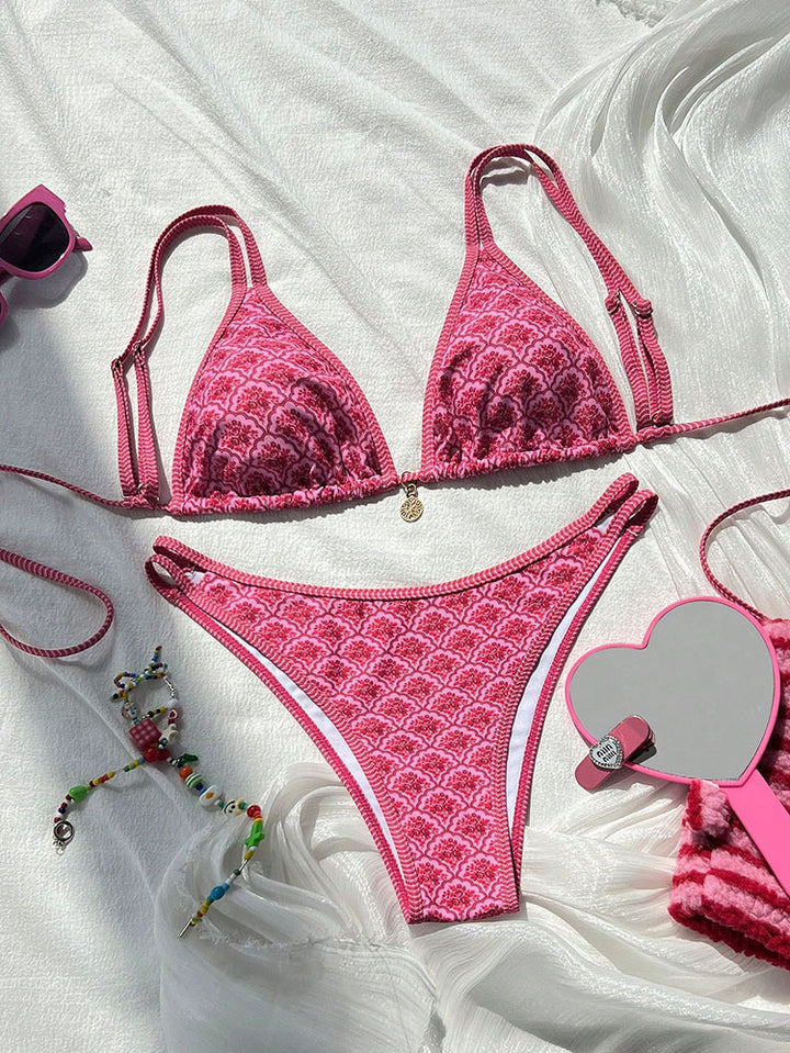 Damen Triangel-Bikini mit luxuriösem floralem Muster und verstellbaren Trägern Echo Archiv