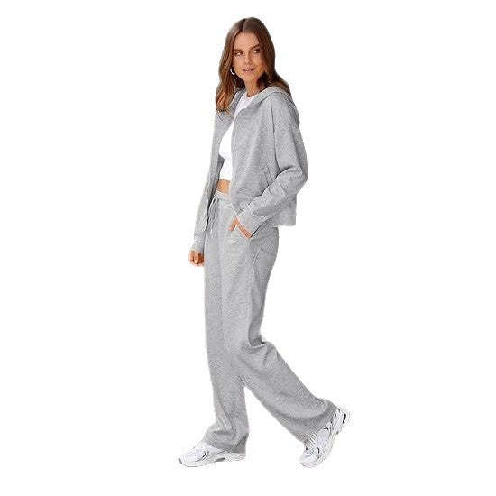 Damen nan Casual-Lounge-Set mit taillierter Zip-Kapuzenjacke, Kordelzug und weitem Palazzo-Jogger Echo Archiv