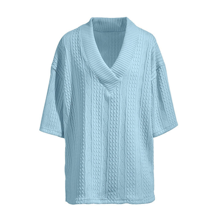 Damen nan Kurzarm-Strickpullover im weiten Schnitt mit tiefem V-Kragen und Zopfmuster Echo Archiv